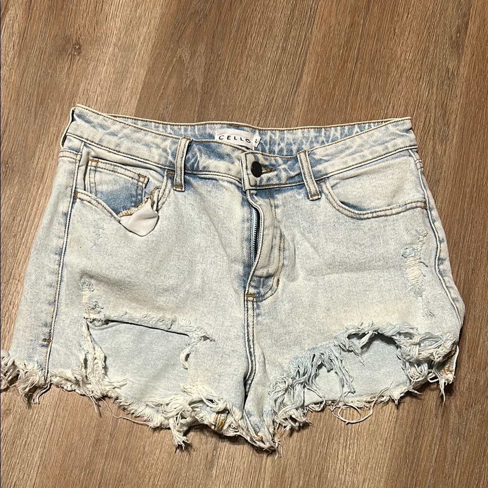 Cello Blue High-Waisted Jean Shorts with Frayed Hems